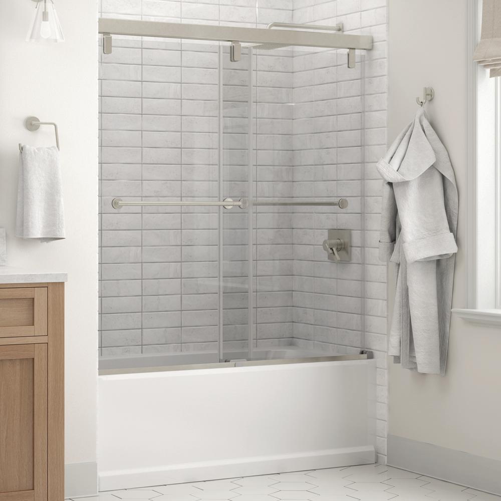 Lyndall 60 in. x 59-1/4 in. Frameless Mod Soft-Close Sliding Bathtub Door in Matte Black with 1/4 in. (6 mm) Clear Glass - Super Arbor