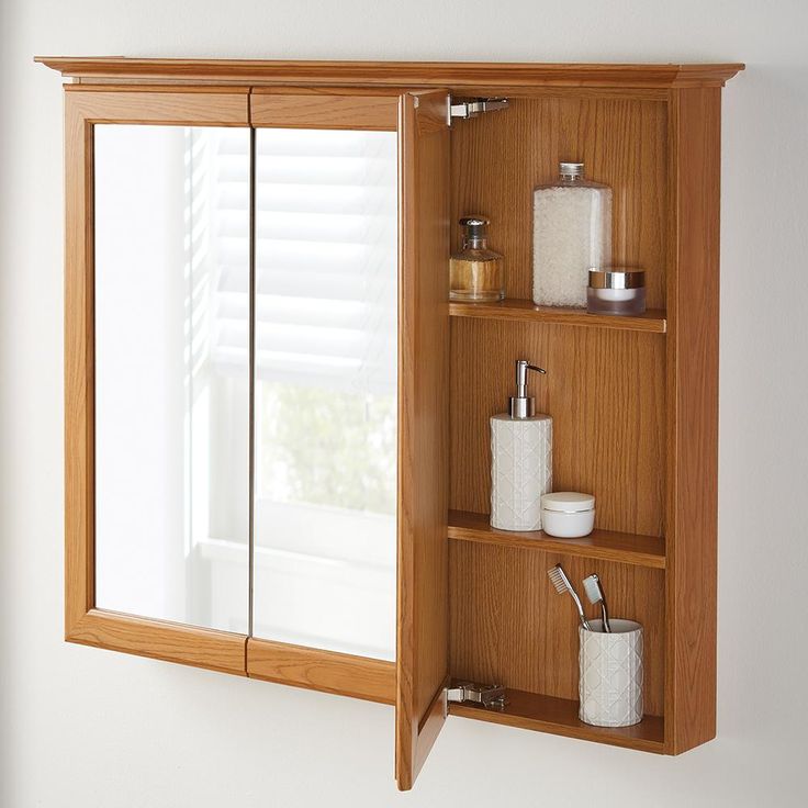 36-5/8 in. W x 29-1/4 in. H Fog Free Framed Surface-Mount Tri-View Bathroom Medicine Cabinet in Oak