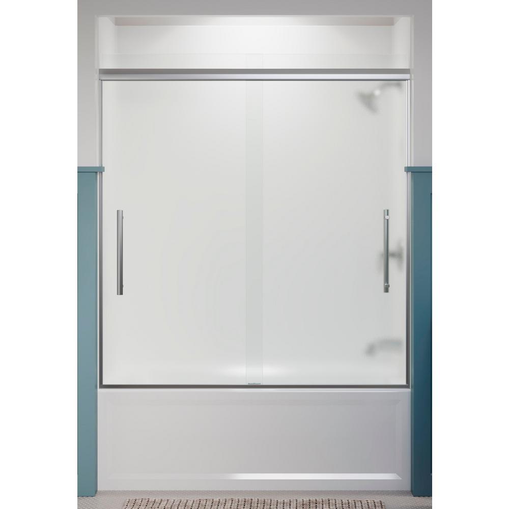 Pleat 59.625 in. x 63.5625 in. Frameless Sliding Bathtub Door in Matte Black with Frosted Glass - Super Arbor