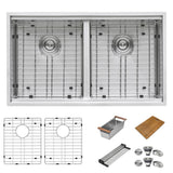 Tight Radius Undermount 16-Gauge Stainless Steel 33 in. Double Bowl 50/50 Ledge Workstation Kitchen Sink - Super Arbor