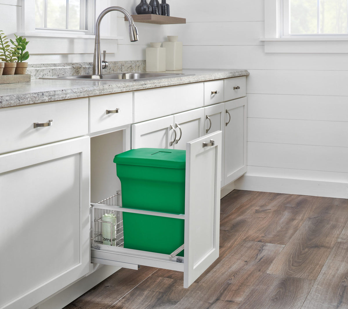 Rev-A-Shelf Compo+ 24-Quart Soft-Close Pull-Out Trash/Compost Bin – Aluminum Frame, Black Bin (5349-15CKBK-1)