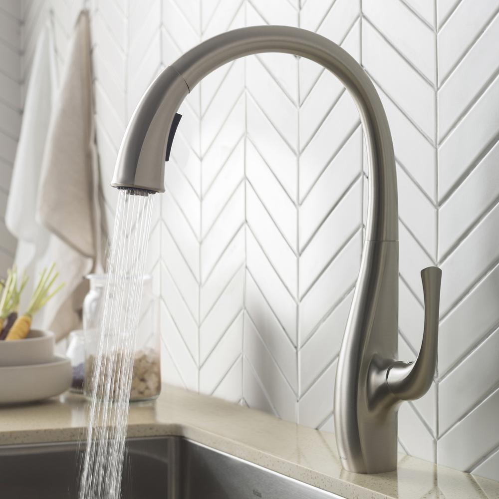 Spot Free Ansel Single-Handle Pull-Down Sprayer Kitchen Faucet in All-Brite Stainless Steel - Super Arbor