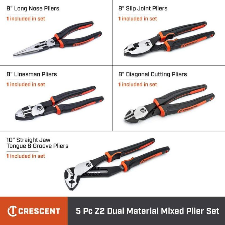 Crescent Z2 Mixed Pliers Set with Dual Material Grips (5-Piece)