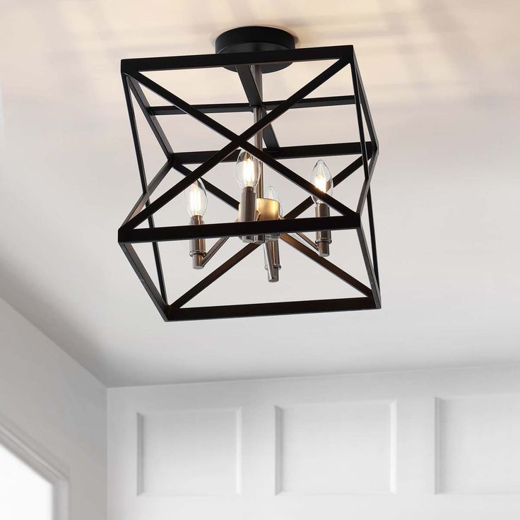 Safavieh Matias 13-in Black/Nickel Modern/Contemporary LED Semi-flush Mount Light