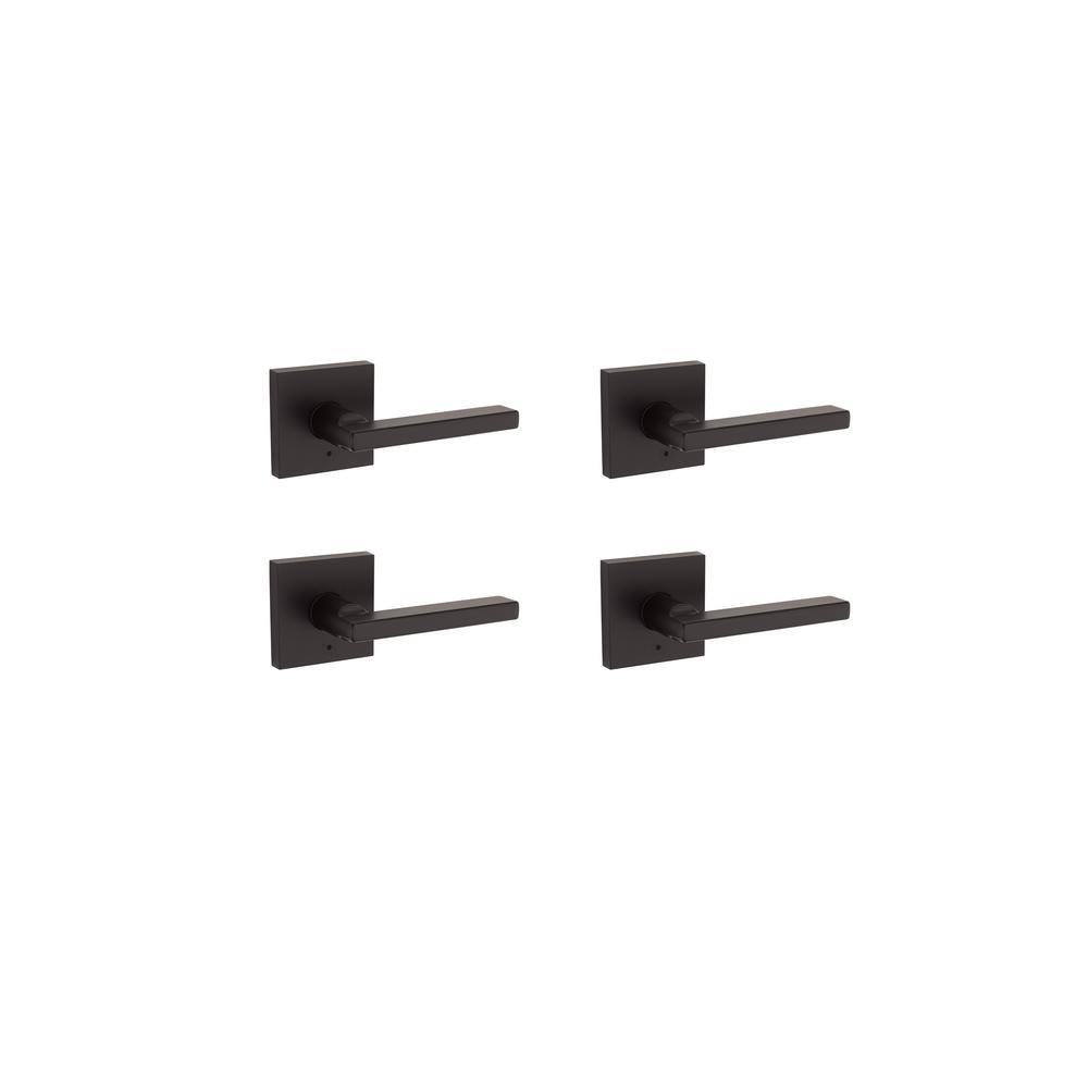 Halifax Square Matte Black Privacy Bed/Bath Door Lever (4-Pack) - Super Arbor