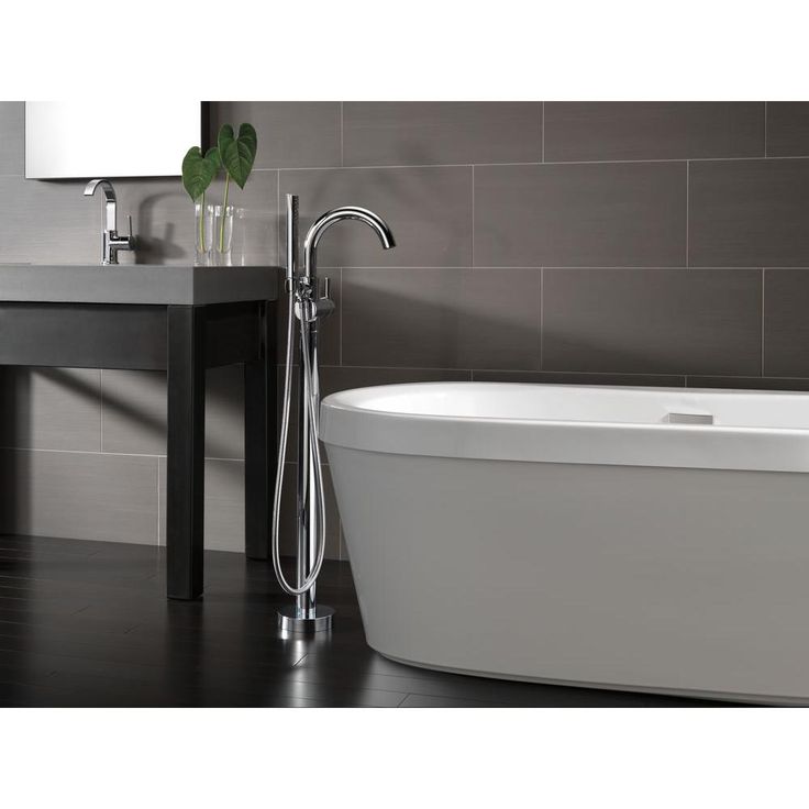 Trinsic Single-Handle Floor-Mount Roman Tub Faucet with Hand Shower in Chrome (Valve Included)
