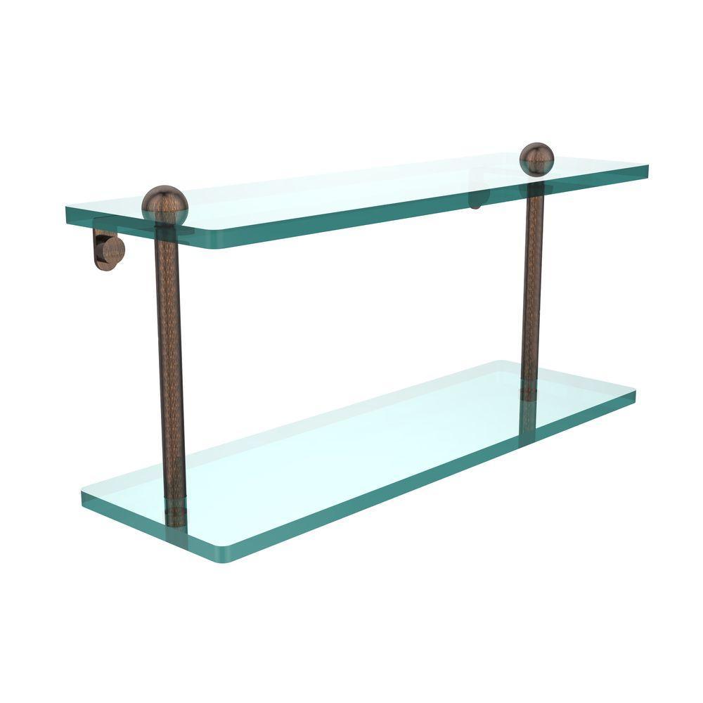 16 in. L x 8 in. H x 5 in. W 2-Tier Clear Glass Bathroom Shelf in Polished Chrome - Super Arbor