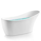 63 in. Acrylic Reversible Drain Oval Slipper Flatbottom Freestanding Bathtub in White - Super Arbor