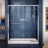 Infinity-Z 30 in. x 60 in. Semi-Frameless Sliding Shower Door in Chrome with Left Drain White Acrylic Base - Super Arbor