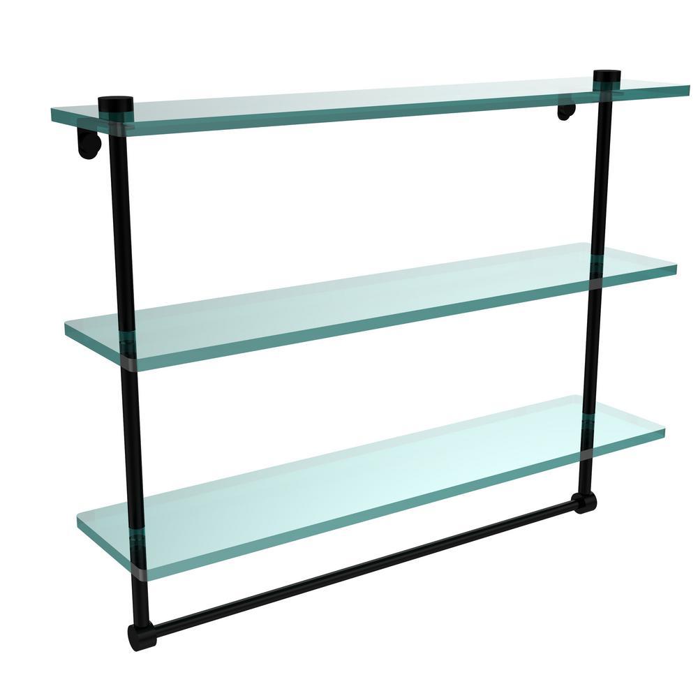 22 in. L  x 18 in. H  x 5 in. W 3-Tier Clear Glass Bathroom Shelf with Towel Bar in Satin Chrome - Super Arbor