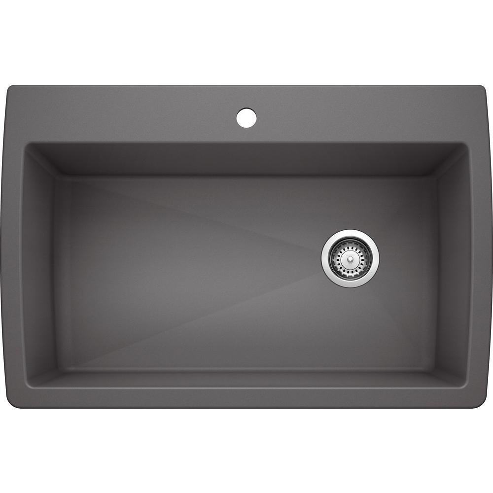 DIAMOND Silgranit Dual Mount Granite Composite 33.5 in. 1-Hole Single Bowl Kitchen Sink in White - Super Arbor