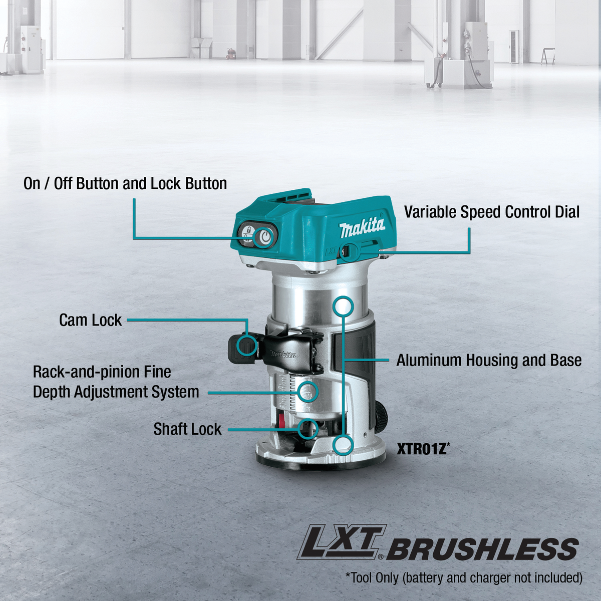 Makita 18V LXT Lithium-Ion Brushless Cordless Variable Speed Compact Router with Built-In LED Light (Tool Only)