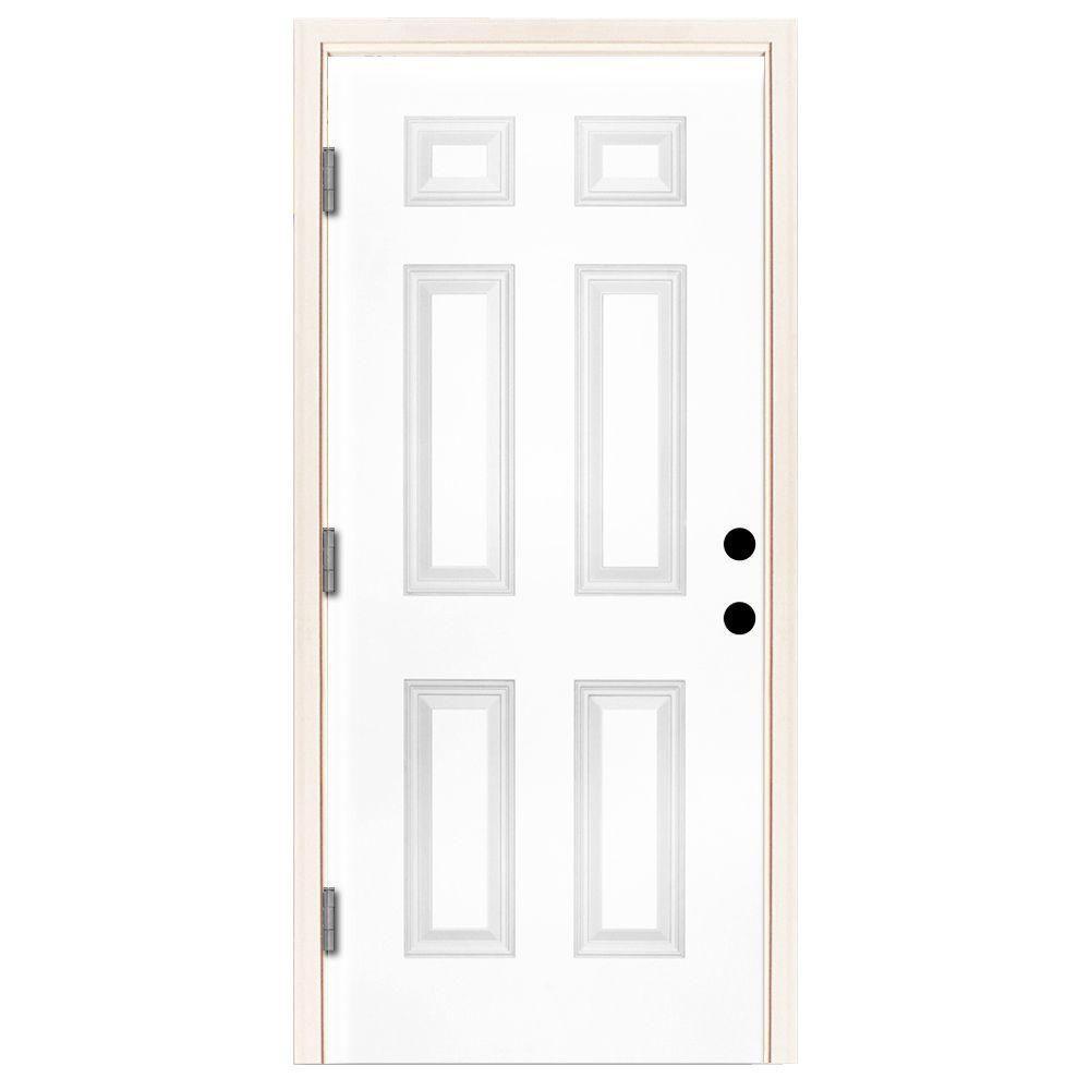 30 in. x 80 in. Premium 6-Panel Primed White Steel Prehung Front Door Left-Hand Outswing and 4 in. Wall - Super Arbor