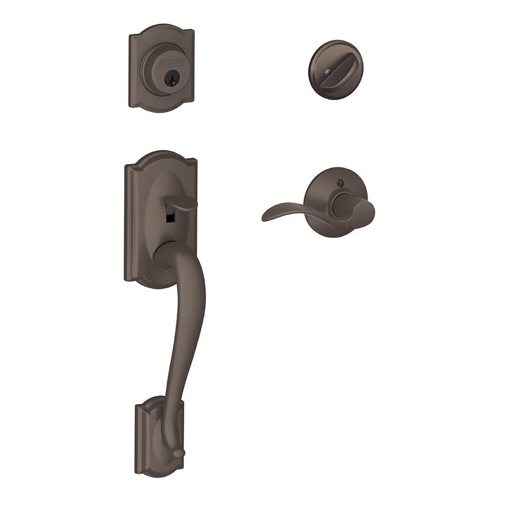Camelot Aged Bronze Single Cylinder Deadbolt with Accent Lever Door Handleset - Super Arbor