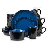 32-Piece Casual Blue and Black Stoneware Dinnerware Set (Set for 8)