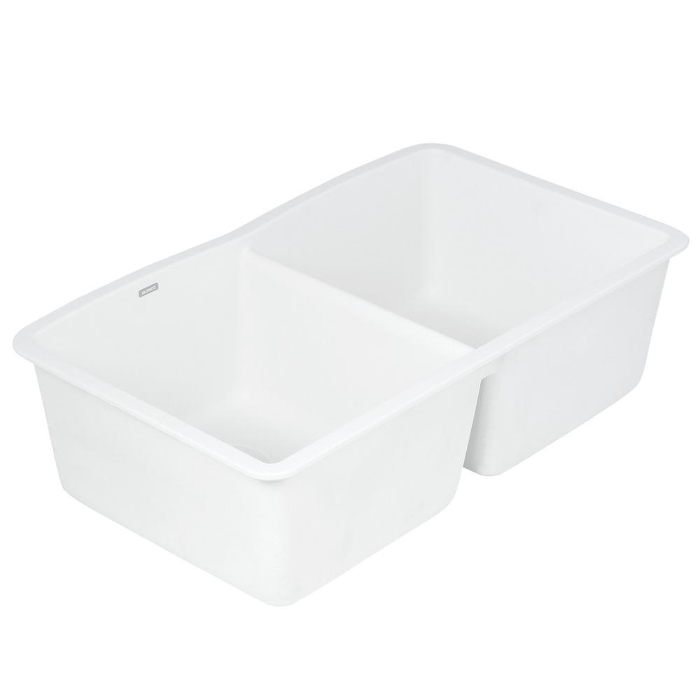 DIAMOND Undermount Granite Composite 32.06 in. 50/50 Double Bowl Kitchen Sink in White - Super Arbor
