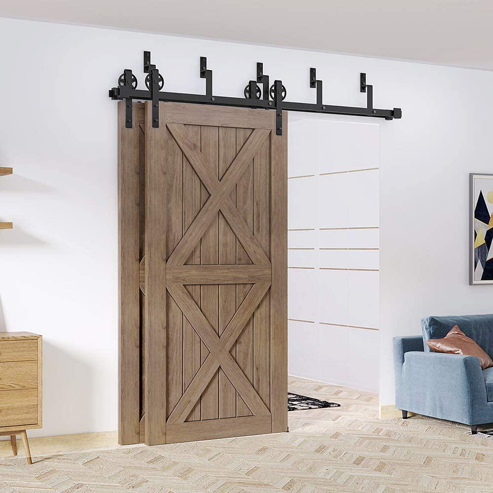 10 ft./120 in. Sliding Bypass Barn Door Hardware Track Kit for Double Doors with Non-Routed Floor Guide - Super Arbor