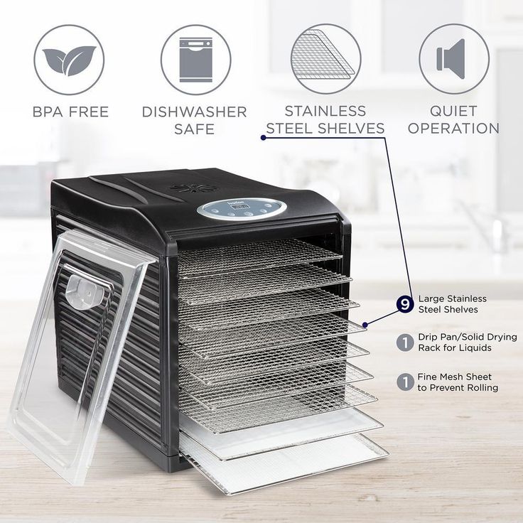 Stainless Steel Tray Food Dehydrator Machine 9 Trays 660w Digital Timer & Temperature Control, Auto Shutoff 95F to 158F