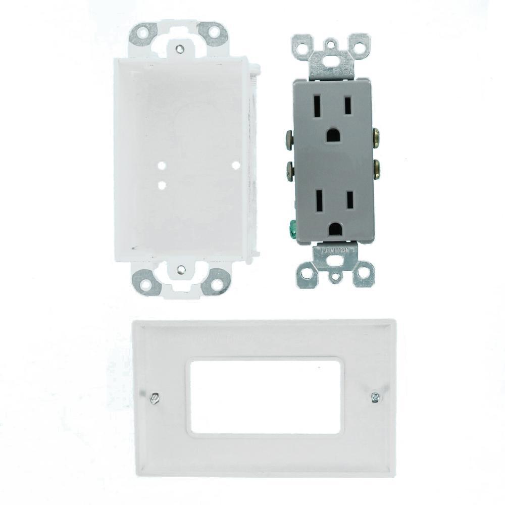 15 Amp J-Box Kit Duplex Outlet, White/Gray - Super Arbor