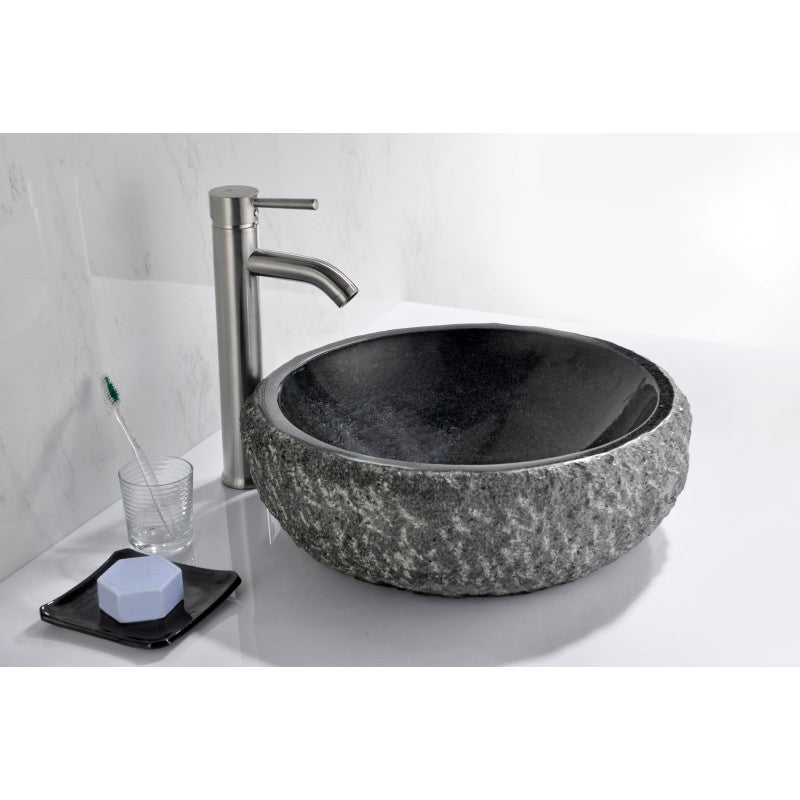 ANZZI Grahame Natural Stone Bathroom Vessel Sink, Mandy Black, 16.5 in. Dia x 5.5 in.