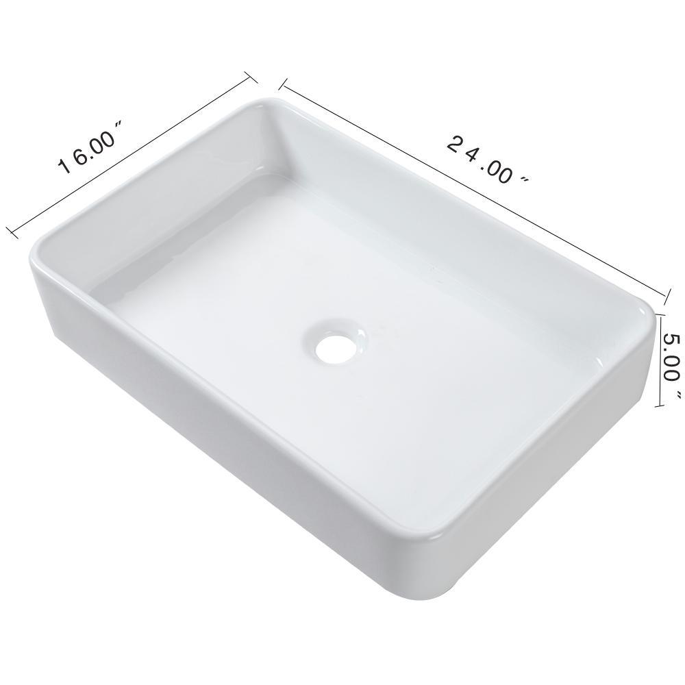 24 in. x 16 in. Bathroom Vessel Sink Modern Rectangle Bathroom Above in White Porcelain Ceramic Vanity Sink Art Basin - Super Arbor