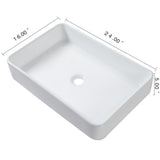 24 in. x 16 in. Bathroom Vessel Sink Modern Rectangle Bathroom Above in White Porcelain Ceramic Vanity Sink Art Basin - Super Arbor