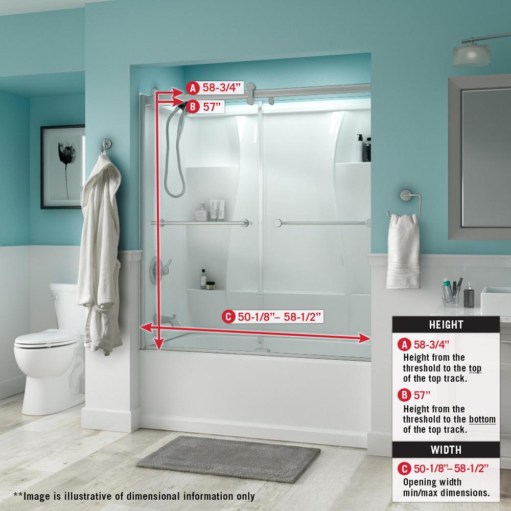 Simplicity 60 x 58-3/4 in. Frameless Contemporary Sliding Bathtub Door in Chrome with Transition Glass - Super Arbor