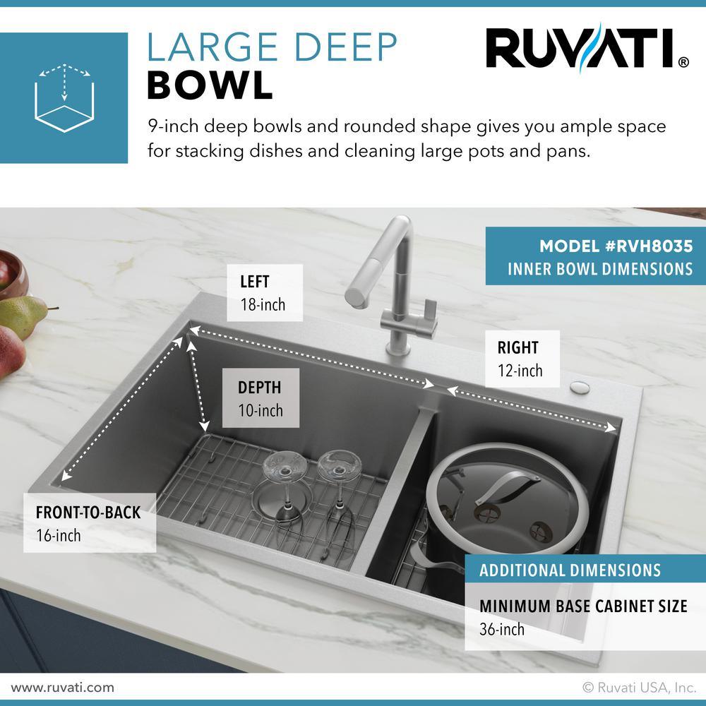 33 in. Double Bowl Drop-in 16-Gauge Stainless Steel Ledge Kitchen Sink 60/40 - Super Arbor