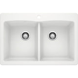DIAMOND Dual Mount Granite Composite 33 in. 1-Hole 50/50 Double Bowl Kitchen Sink in White - Super Arbor
