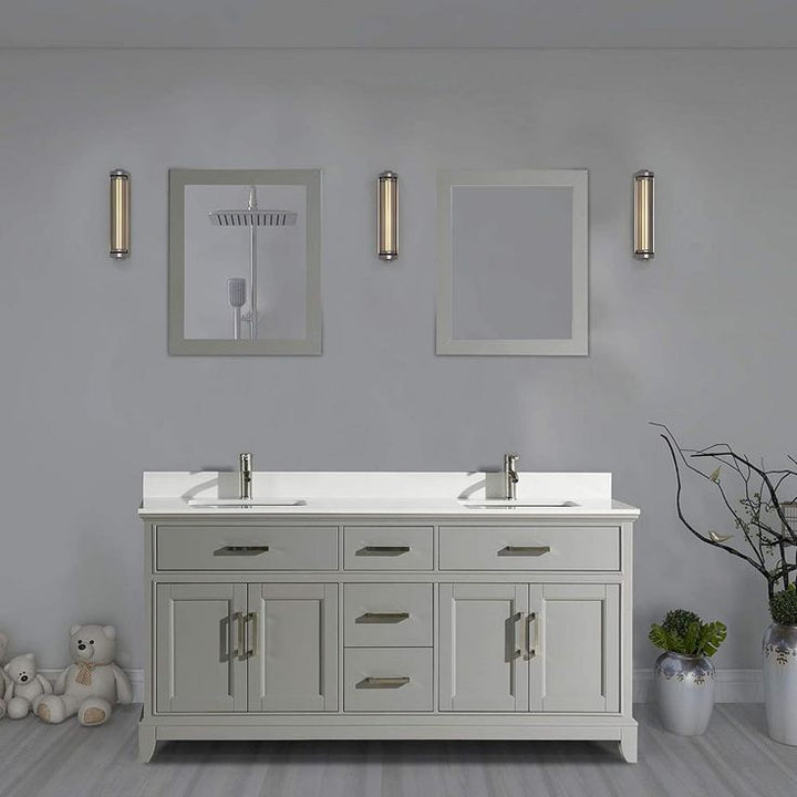 Genoa 72 in. W x 22 in. D x 36 in. H Bath Vanity in Grey with Vanity Top in White with White Basin and Mirror