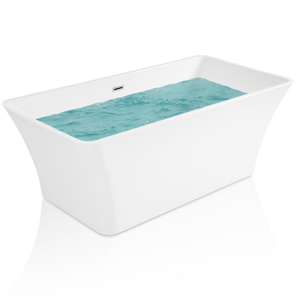 66.93 in. Acrylic Center Drain Rectangular Double Ended Flatbottom Freestanding Bathtub in White - Super Arbor