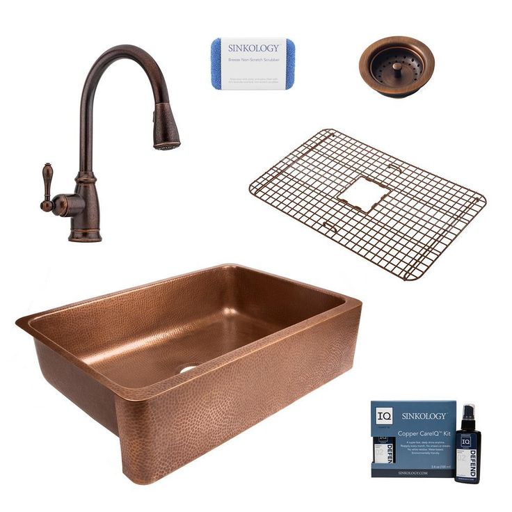 Lange All-in-One Farmhouse Apron Copper Sink 32 in. Single Bowl Kitchen Sink with Pfister Faucet and Drain in Bronze