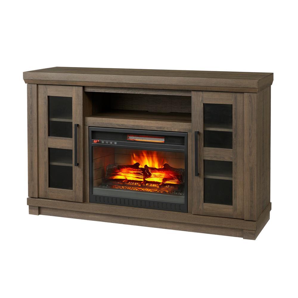 Caufield 54 in. Media Console Infrared Electric Fireplace in Vintage Warm Oak - Super Arbor