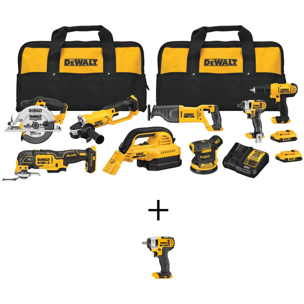 20-Volt MAX Li-Ion Combo Kit (8-Tool) with 20-Volt MAX Li-Ion Cordless 3/8 in. Impact Wrench with Hog Ring (Tool-Only) - Super Arbor