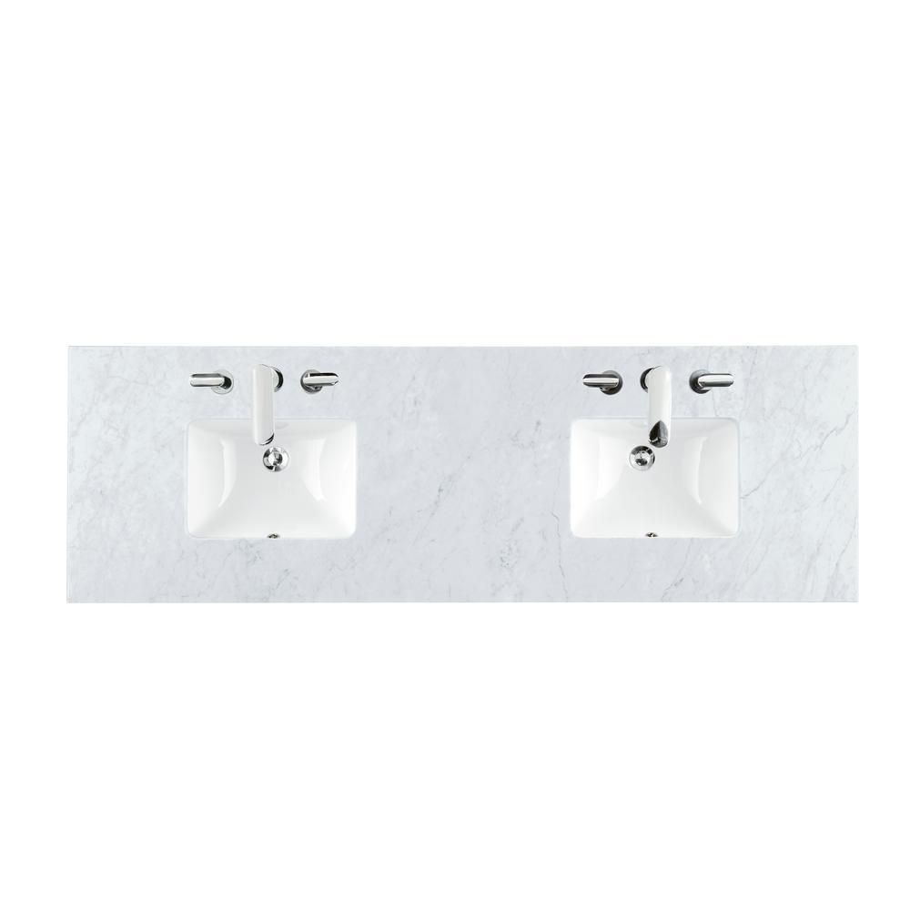 Carrara 60 in. W Marble Single Basin Vanity Top in Carrara White with White Basin - Super Arbor