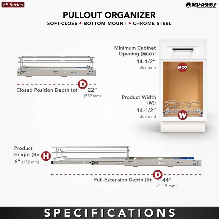 Rev-A-Shelf 14.5-in W x 6-in H 1-Tier Pull Out Metal Baskets & Organizers