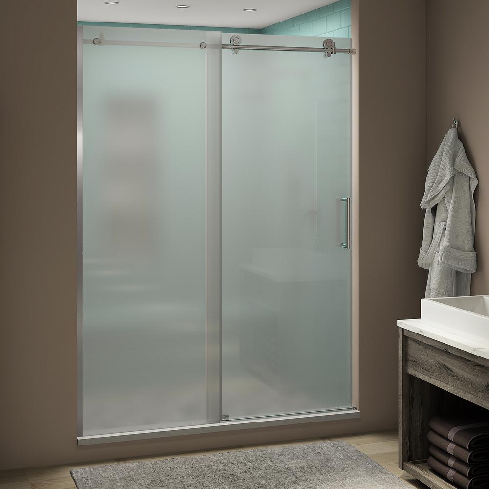 Coraline XL 56 - 60 in. x 80 in. Frameless Sliding Shower Door with StarCast Clear Glass in Brushed Gold Right Hand - Super Arbor