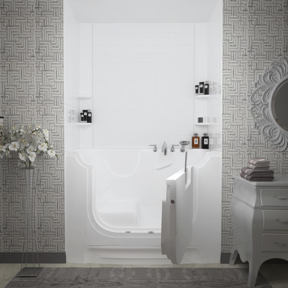 Nova Wheelchair Access 5 ft. Walk-in Whirlpool and Air Bathtub with 6 in. Tile Easy Up Adhesive Wall Surround in White - Super Arbor