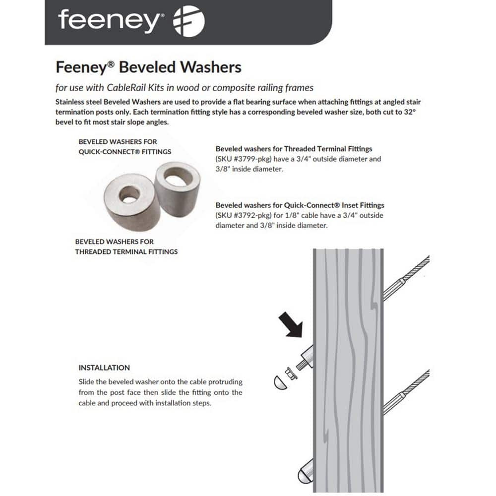Feeney 3/8 in. I.D. Stainless Steel Bevel Washer for Quick-Connect for Cable Railing System (4-Pack)
