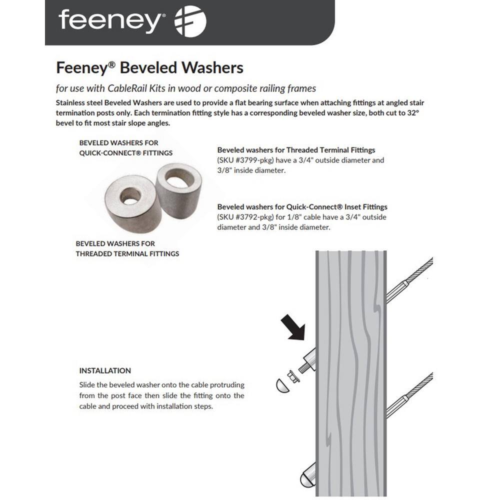Feeney 9/32 in. I.D. Stainless Steel Bevel Washer for Terminal for Cable Railing System (4-Pack)