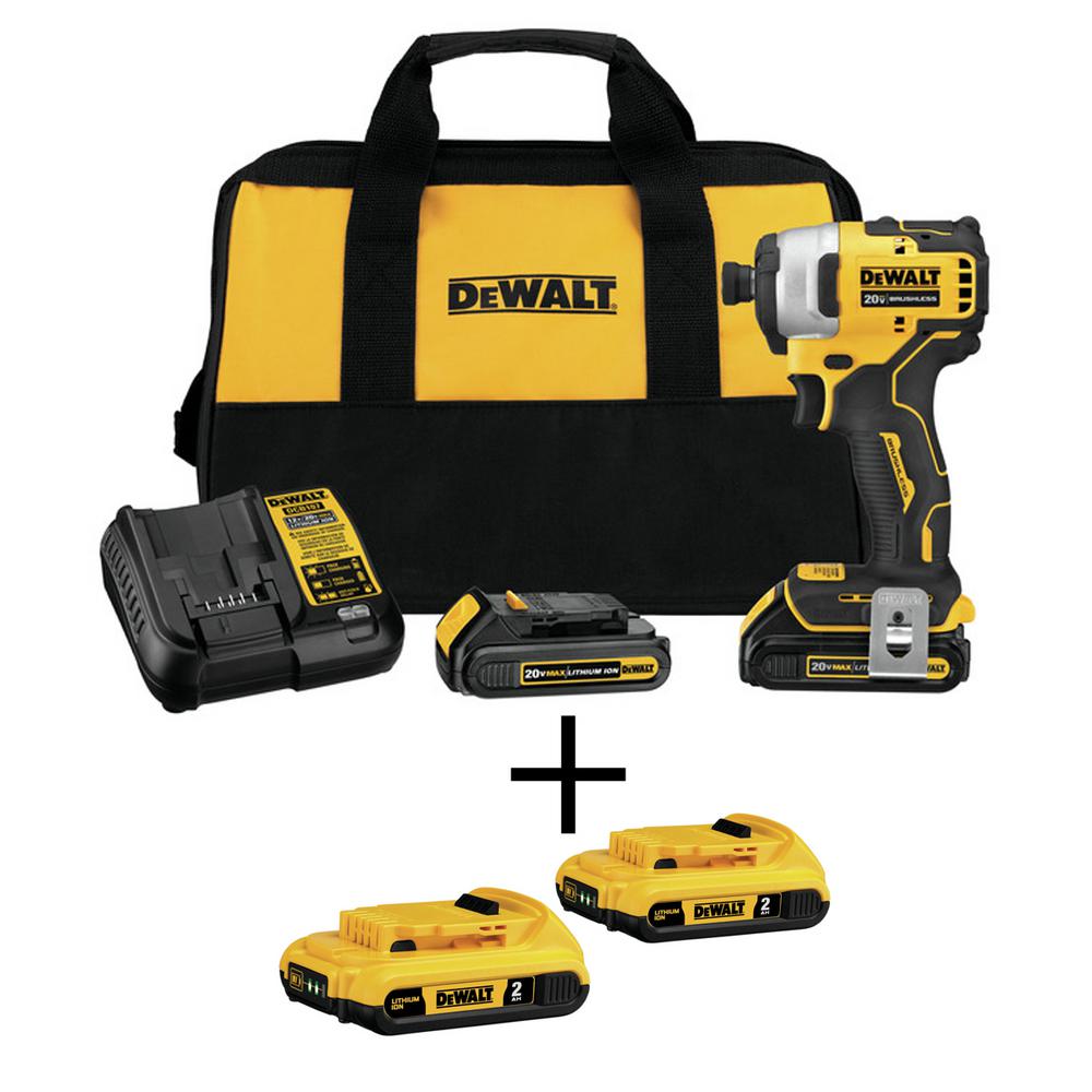 ATOMIC 20-Volt MAX Li-Ion Brushless Cordless Compact 1/4 in. Impact Driver w/Bonus 20-V Li-Ion Battery 2.0Ah (2-Pack) - Super Arbor