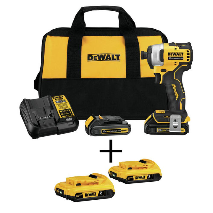 ATOMIC 20-Volt MAX Li-Ion Brushless Cordless Compact 1/4 in. Impact Driver w/Bonus 20-V Li-Ion Battery 2.0Ah (2-Pack) - Super Arbor