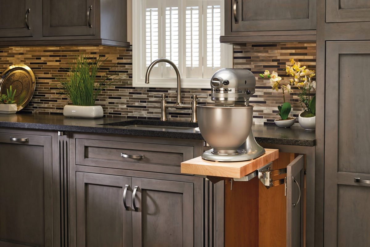 Rev-A-Shelf ML Series Heavy-Duty Mixer Lift with Soft-Close, 11-3/4 in W x 20 in D Maple Shelf
