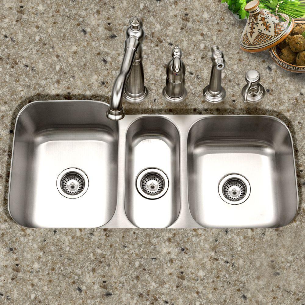 Medallion Gourmet Undermount Stainless Steel 39.8-in. 0-Hole Triple Bowl Kitchen Sink with Accessory Combo Pack - Super Arbor
