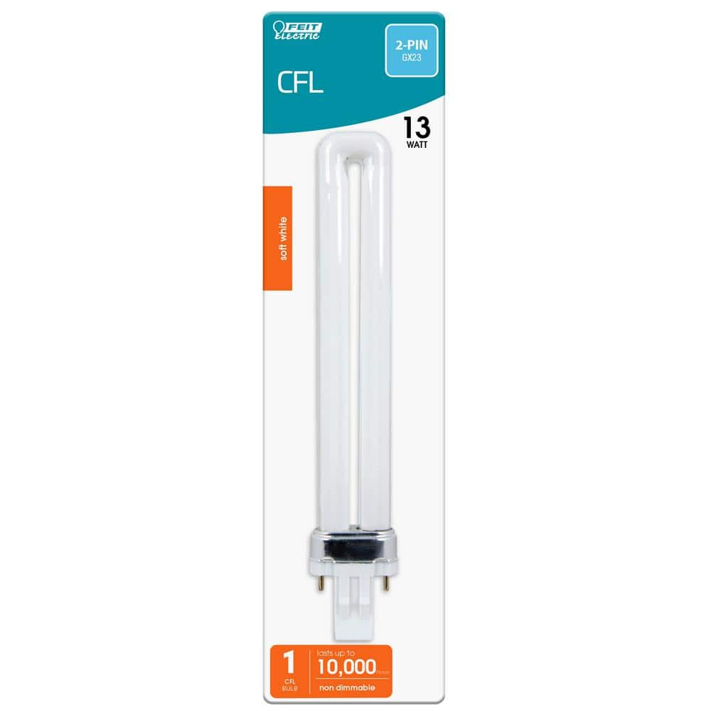 Philips 13-Watt Equivalent PL CFLNI Twin Tube 2-Pin GX23 Base Compact Fluorescent CFL Light Bulb, Soft White 2700K (1-Bulb)