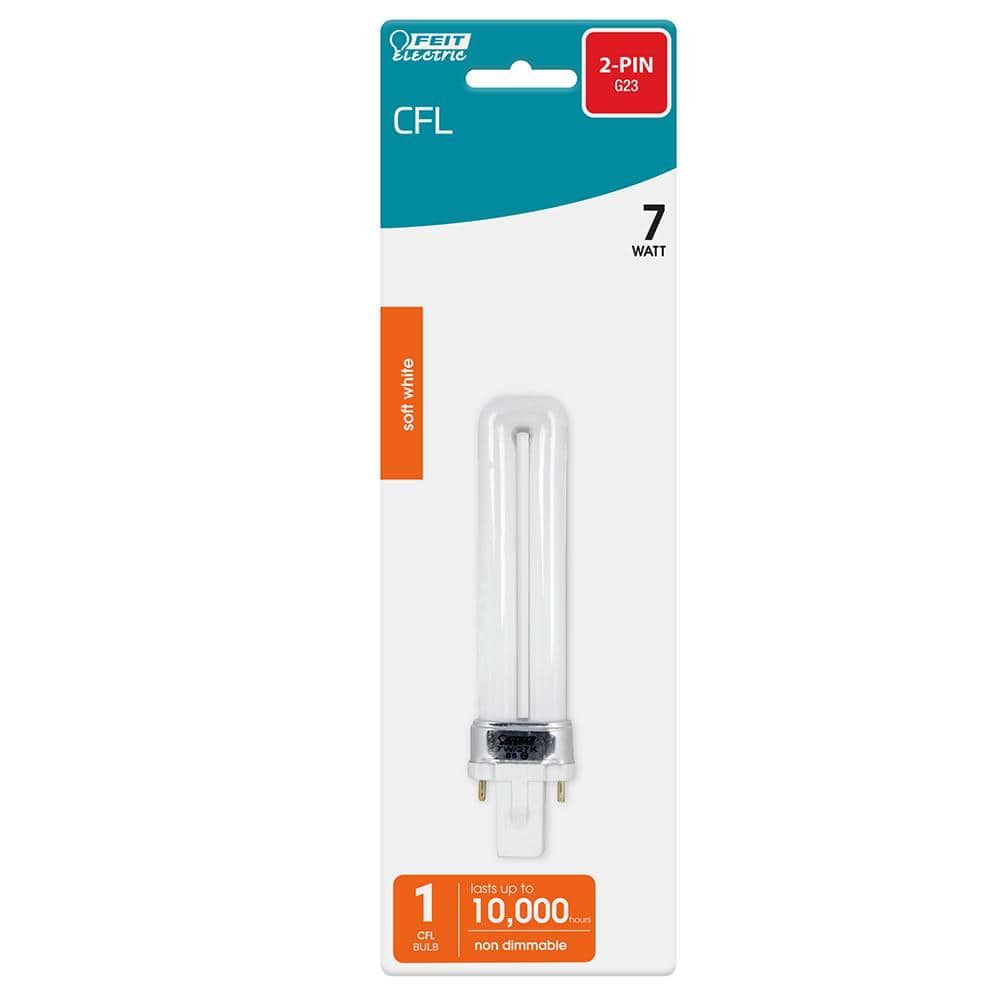 7-Watt Equivalent PL CFLNI Twin Tube 2-Pin G23 Base Compact Fluorescent CFL Light Bulb, Soft White 2700K (1-Bulb)