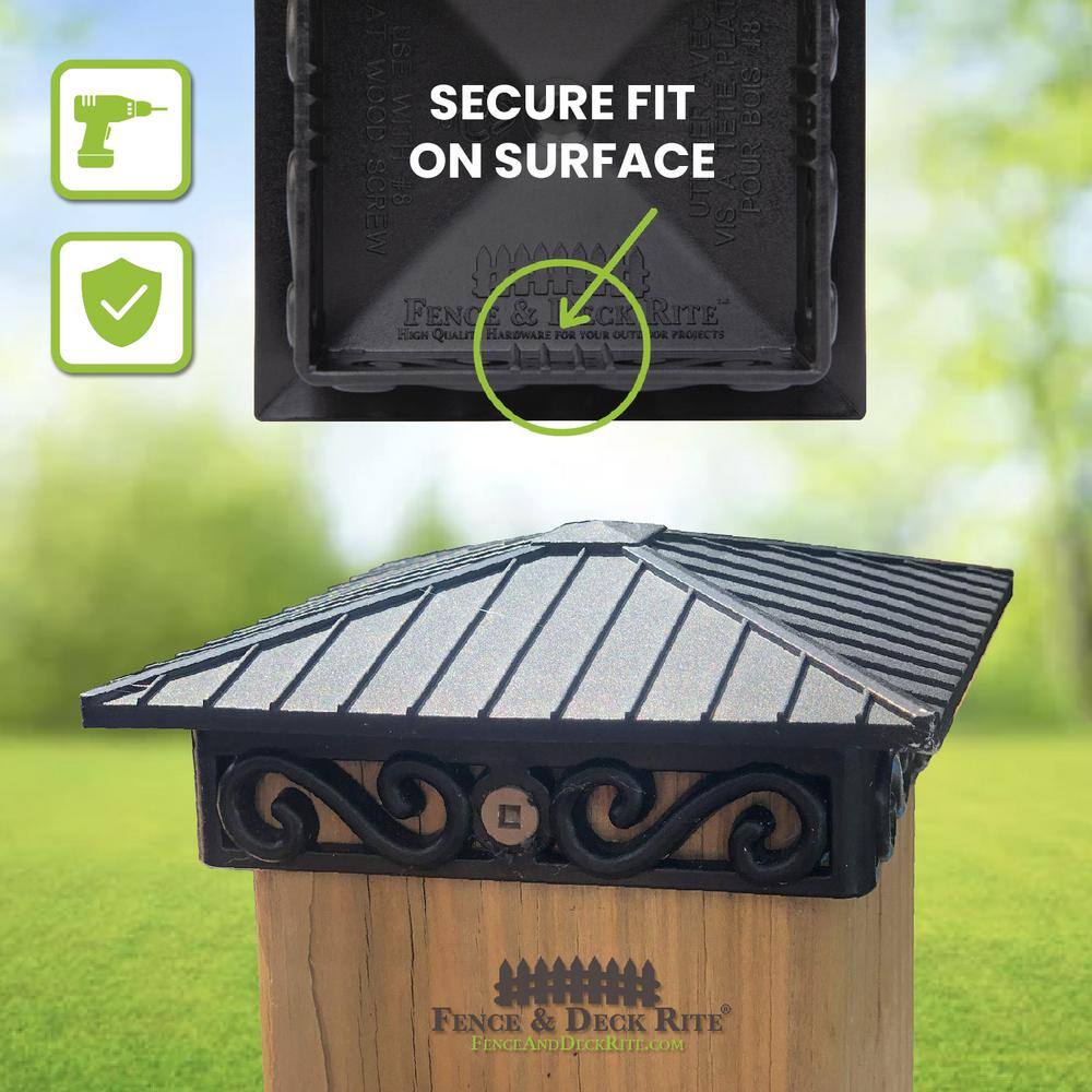 FENCE & DECK RITE Unique design post caps, fits standard 4x 4 posts. Reinforced black polypropylene. 30 pcs