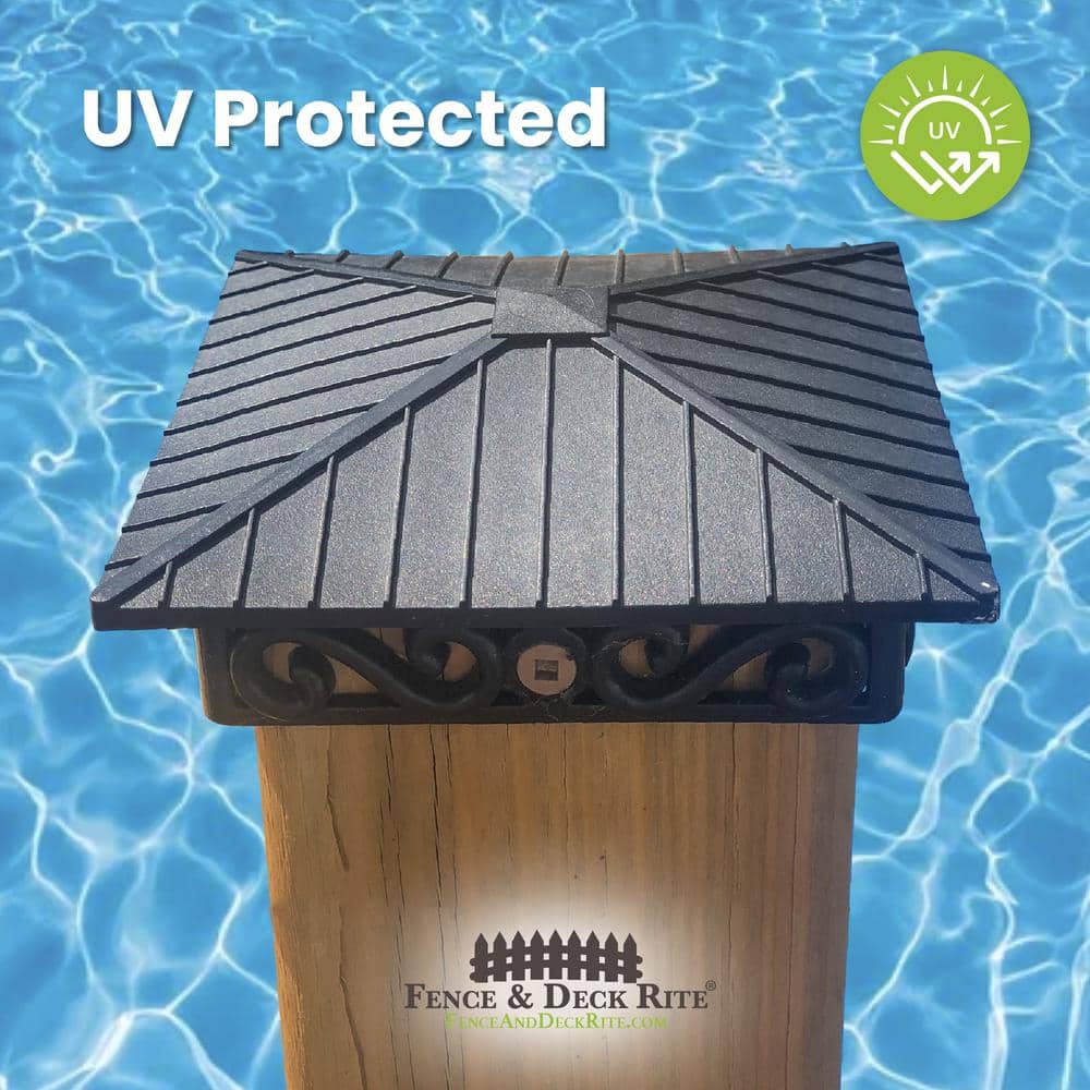 FENCE & DECK RITE Unique Design Post Caps Fits Standard 4 in. x 4 in. Posts Reinforced Black Polypropylene (4 Pieces)