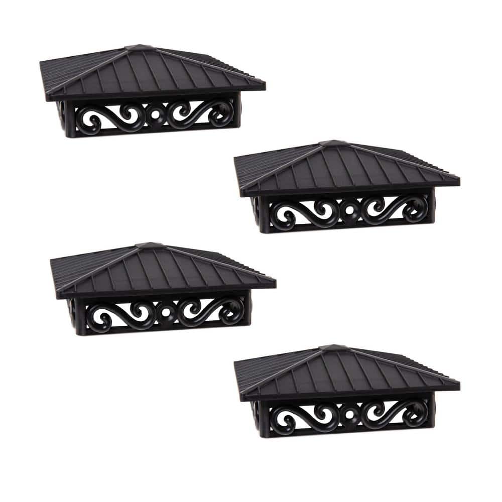 FENCE & DECK RITE Unique Design Post Caps Fits Standard 4 in. x 4 in. Posts Reinforced Black Polypropylene (4 Pieces)