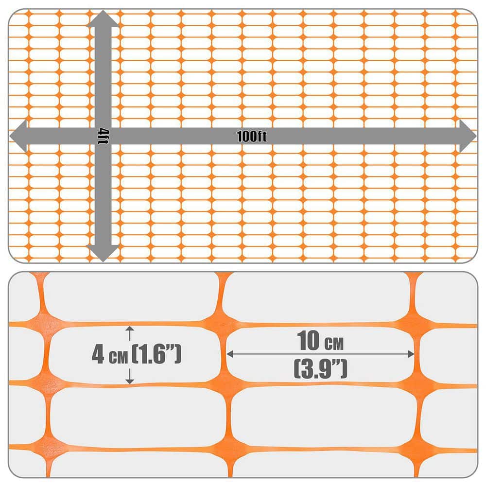 Fencer Wire 4 ft. x 100 ft. Outdoor Safety Fence, Plastic Fencing Roll for Construction Fencing Pet Fencing and Event Fencing